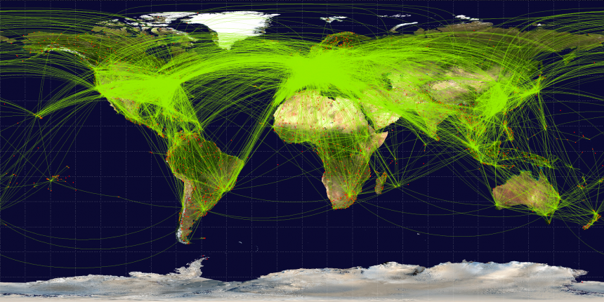 map of airline traffic around the world